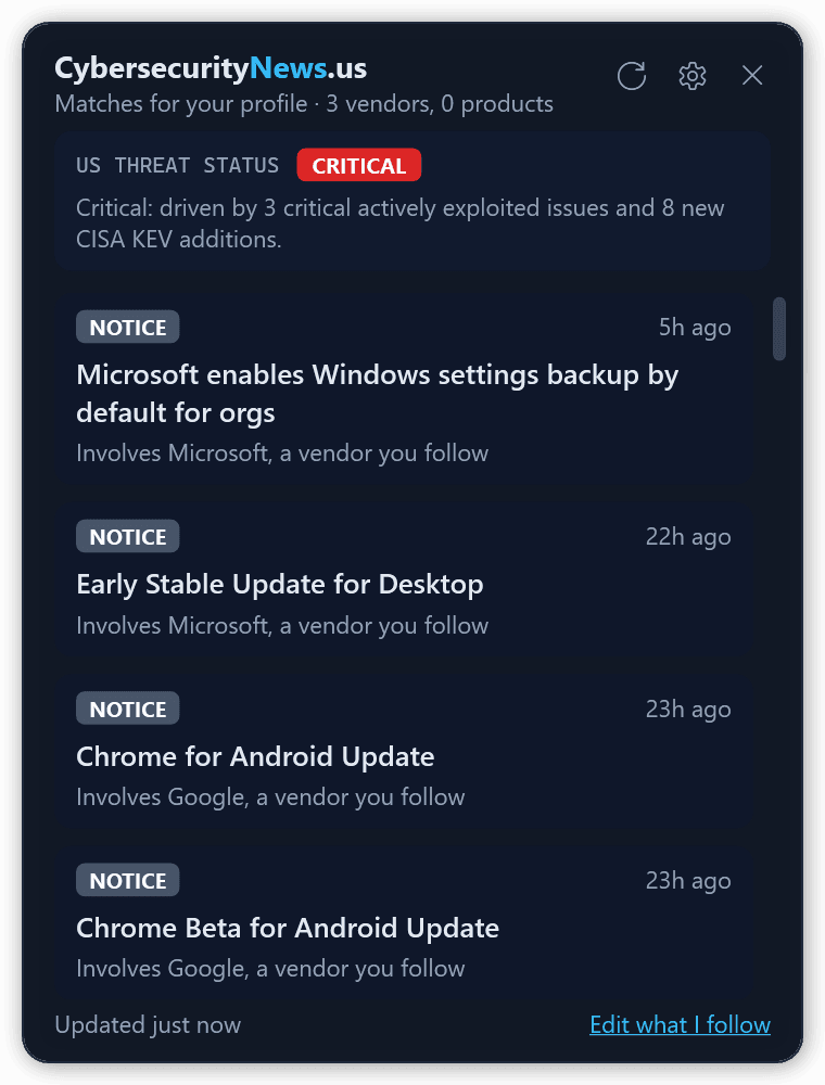 The desktop widget card listing matched threats
